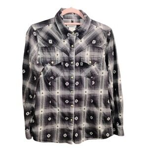 Ariat Women's Snap Front Western Plaid Southwestern Print Shirt Size Medium
